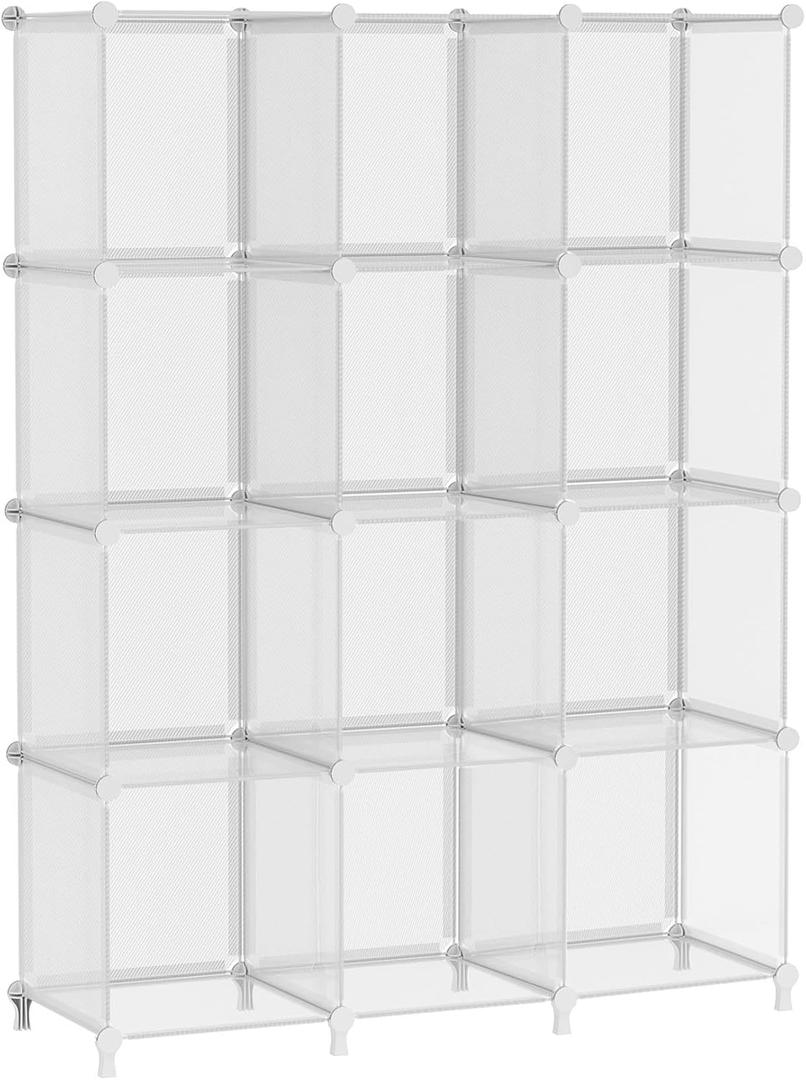 AWTATOS Cube Storage Organizer, Closet Organizers and Storage, 12 Cube Shelves Bookshelf, DIY Stackable Plastic Clothes Organizer Shelving for Bedroom, Home, Transparent Twill