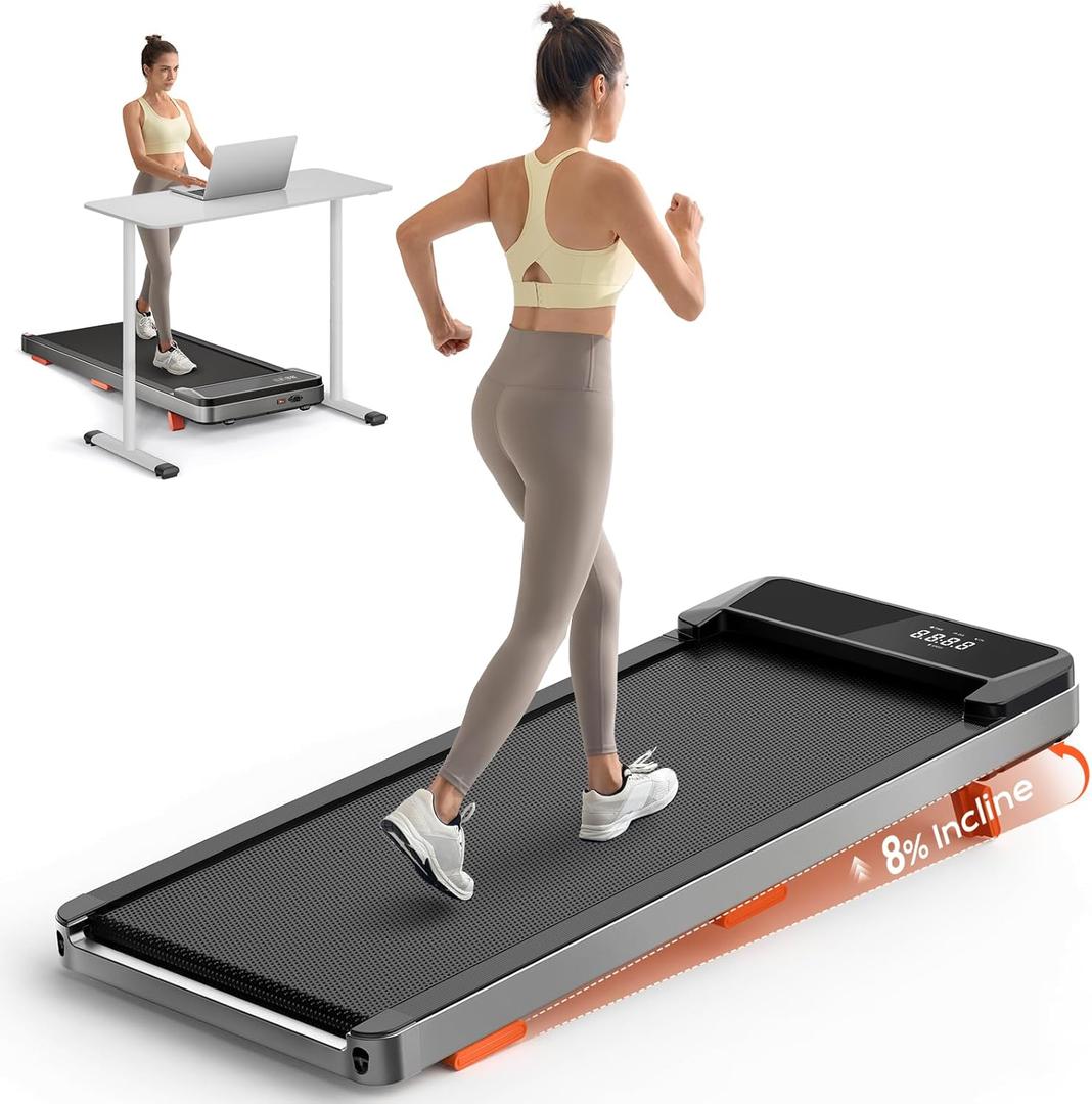 TREAFLOW Walking Pad,Treadmill with Incline for Home Office, 2.5HP Portable Under Desk Treadmill with 265 Lbs Capacity,Remote Control, Led Display, Silver