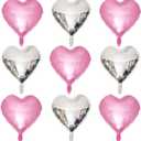 Pink Heart Shaped balloons Pack of 10, 18 Inch Love Valentine Balloons Silver Heart Romantic Balloons For Valentines Day Propose Marriage Wedding Bridal Shower Engagement Party Decorations