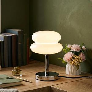 Meefad Mid Century Modern Glass Table Lamp, Mushroom Lamp for Bedroom, Cute Table Lamps, Elegant Night Light for Living Room in White