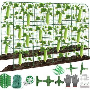 67 x 50 Cucumber Trellis for Raised Bed, U-Shape Metal Large Garden Trellis for Climbing Plants Outdoors with Netting, Garden Tools, Cucumber Arch Trellis for Vegetable Fruit Flower Plant Support