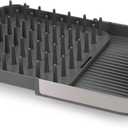 Joseph Joseph Duo Expanding Dish Drying Rack with Removable Silverware Holder, Draining Spout, Stainless Steel