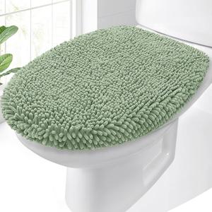 OLANLY Soft Chenille Bathroom Toilet Lid Cover, Machine Washable Seat Covers, 17.5x15, Stays in Place Rubber Backing, Fits Most Round, Elongated and Oblong Lids, Accessories Decor, Sage Green