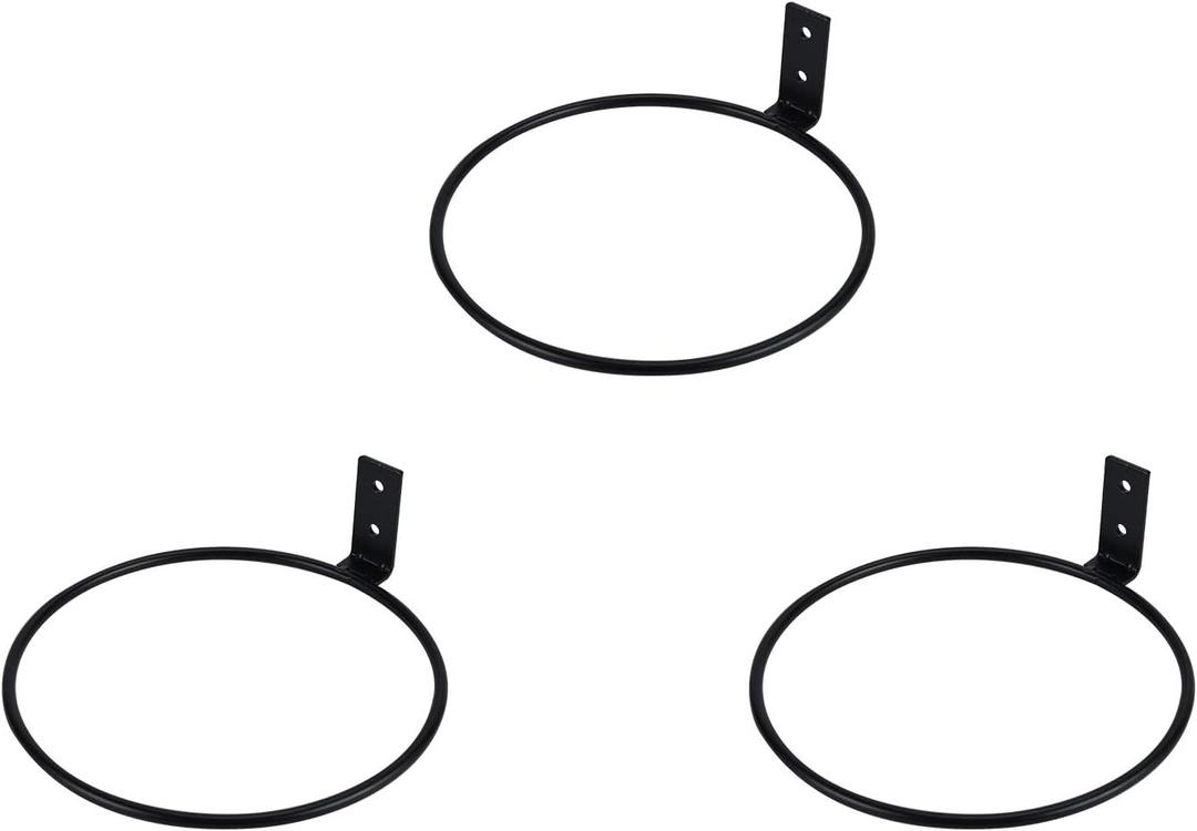 TQVAI 6 inch Flower Pot Holder, Wall Planter Ring Hanger, Wall Mounted Pot Hook Bracket, 3 Pack, Black