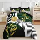 Nesker Comforter Set Queen Size, Green Boho Golden Leaves 7 Pcs Bedding for Kids and Adults, Mid Century Abstract Bed Sheet Sets with Fitted Sheet 2 Pillowcases & 2 Shams