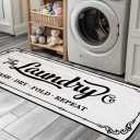Laundry Room Rug Runner 20"X49" TPR Non Slip Farmhouse Laundry Rugs for Laundry Room Decor Washable Runner Rugs for Kitchen Floor Mudroom and Bathroom-White