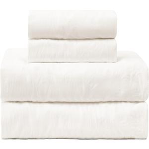 UGG King Sheet Set - 4 Piece Soft & Cozy Bedding with Deep Pocket Fitted Sheet (Fits Up to 15”), Flat Sheet and 2 Pillow Shams - Lightweight Sheets for Home & Bedroom, White (Devon)