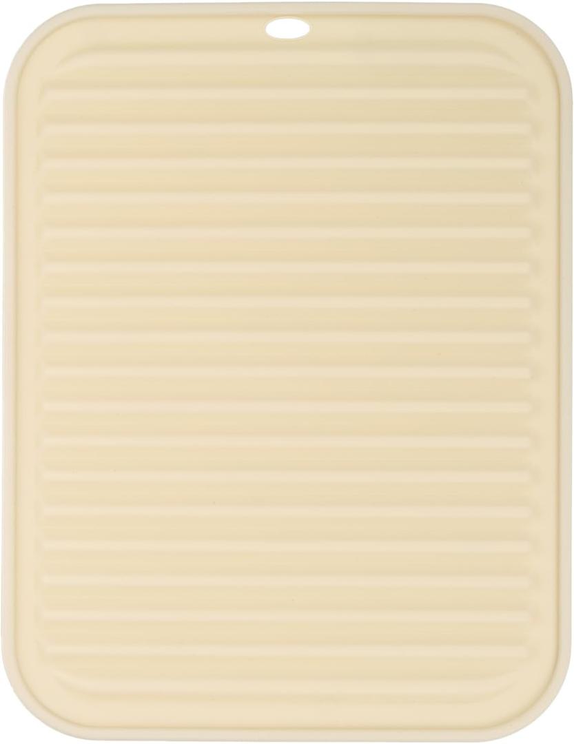 uxcell Silicone Dish Drying Mat, 9" x 12" Silicone Trivets for Hot Pots and Pans Dish Drainer Mat Heat Resistant Non-slip Dish Drying Pad for Kitchen Counters, Beige
