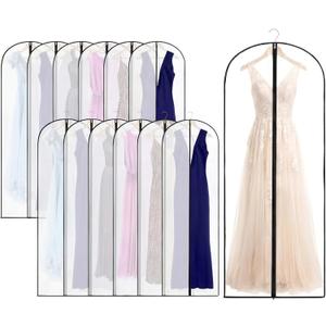 Amylove 20 Pcs 24 x 72 Inch Garment Bags Bulk Hanging Clothes Storage Covers for Closet Organization Dustproof Transparent Dress Suit Bag Set for Wedding Dresses Long Gowns Coats Seasonal Wardrobe (White Black)