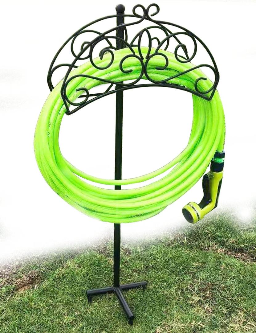 Garden Hose Holder Hanger Detachable Metal Sturdy Water Hose Storage Stand for Outside Yard Lawn,Black
