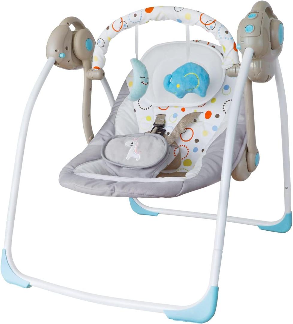 Baby Swings for Infants to Toddler, Electric Baby Swings for Newborn, Baby Swing with Intelligent Music Vibration Box, Portable Baby Swing Load Resistance: 6-25 lb, Applicable Object: 0-9 Months (D93883 White gray)