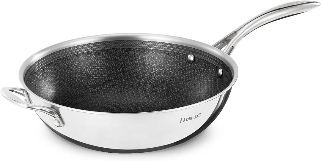 DELUXE Hybrid Ceramic Nonstick12 Inch Wok, Stay-Cool Handle,Dishwasher Oven Safe, Induction Ready, PFOA Free Compatible with All Cooktops