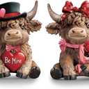 Karenhi 2 Pcs Valentine's Day Gift Highland Cow Figurines, Love Heart Rose Highland Cow Gnomes Scottish Resin Statue Calf Lovers Romantic Gifts for Home Kitchen Office Tiered Tray Table Decor