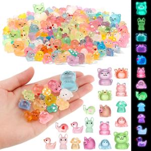 Barydat 240 Pcs Mini Resin Animals Tiny Resin Animals Bulk Glow in The Dark Miniature Figures for Micro Garden Landscape Ornaments Dollhouse Crafts DIY Accessories