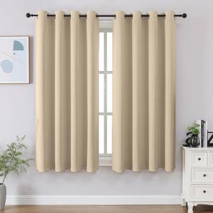 CUCRAF Light Beige Blackout Curtains 45 inch Length 2 Panels Set, Room Darkening Drapes for Living Room Bedroom, Thermal Insulated Light Blocking Grommet Window Curtain (W52 x L45 Inch)