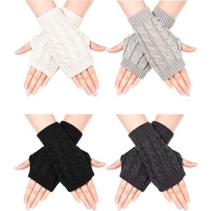 SATINIOR 4 Pair Fingerless Gloves for Women Men Crochet Thumb Hole Winter Knit Arm Wrist Warmer Mitten Typing Driving