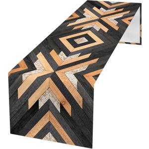 Western Table Runner 13x71 Inch Boho Aztec Table Runners Wooden Farmhouse Table Decorations Rustic Coffee Dresser Scarf for Home Kitchen Dining Room Party (13"x71", Black Wooden)