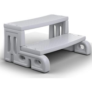 Hot Tub Steps, Non-Slip Spa Steps for Outdoor Hot Tub, 2-Step Heavy Duty RV Steps and Stairs for Camper, Waterproof Resin Patio Steps, Easy Assembly with Installation Video Grey