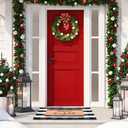 Nuanchu 2 Pcs Christmas Coir Doormats Outdoor Merry Bright Welcome Door Mats Layered Front Door Rugs Non Slip Black White Buffalo Floor Mats for Xmas Porch Entryway Indoor Outdoor Decor