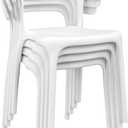VECELO 4 Pack Plastic Stacking Chairs, Stackable Dining Chairs for Kitchen Restaurant Patio, Portable Indoor Outdoor Use, No Assembly Required, White