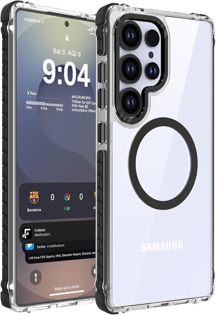 DEERLAMN Strong Magnetic Case for Samsung Galaxy S24 Ultra 6.8-Inch,[Compatible with Magsafe][Military Grade Drop Protection] Clear Slim Shockproof Protective Phone Cover, Transparent+Black