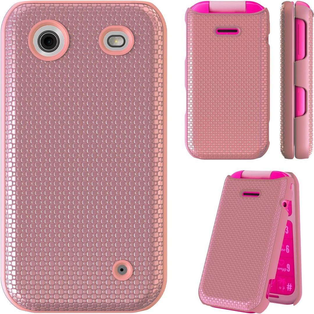 Ailiber Phone Case Compatible with HMD Barbie TA-1681, Fits HMD Barbie Flip Cell Phone Cover, Dual Layer Shockproof Silicone Bumper, Non Slip Back Heavy Duty Rugged Cover Case-Rose Gold