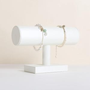 GemeShou White Jewelry bracelet displays for selling, bangle organizer and storage for show, PU leather watch jewelry holder for womanWhite Bracelet T holder