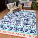 Outdoor Rugs Patio Camping Waterproof - 5x8 Plastic Straw Patio Rug Portable for Campers, Outside RVs Mat, Outdoor Area Carpet for Patios Clearance, Backyard Porch, Balcony, Picnic (Blue Red)