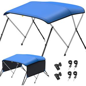 KAKIT 3 4 Bow Bimini Tops for Boats with Mesh Sides Heavy Duty Cover Adjustable 4 Straps Zippered Storage Boot (blue)