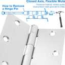 18 Pack Brushed Nickel 3.5 Inch Door Hinge for Doors Interior Door Hinges Bathroom Pantry Bedroom Satin Nickel Door Hinges 3 1/2" Sliver Hinges Removable 3-1/2 Square Hinges Hardware