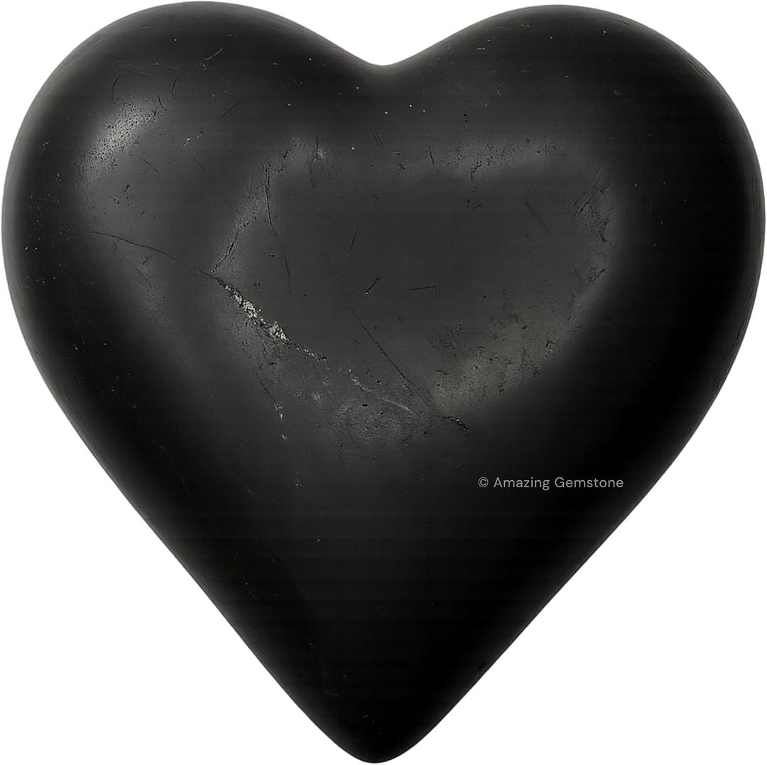 Amazing Gemstone Shungite Crystal Heart Palm Stone - Pocket Massage Worry Stone for Natural Body Chakra Balancing, Reiki Healing and Crystal Grid