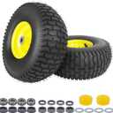 (2 Pack)15x6-6 Lawn Mower Tire and Wheel,Tubeless 15x6.00-6nhs Lawn Mower Tire and Rim,3/4" and 5/8" Bearing,1"Bushings,3" Offset Hub,Compatible with Riding Mowers Front Wheel