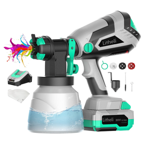 Litheli 20V Cordless Paint Sprayer with 4.0Ah Battery, 200W HVLP Electric Sprayer Gun, 3.5lbs Lightweight Paint Gun with 1000ml Container, 3 Nozzles for House Painting, Furniture, Fence, Wall