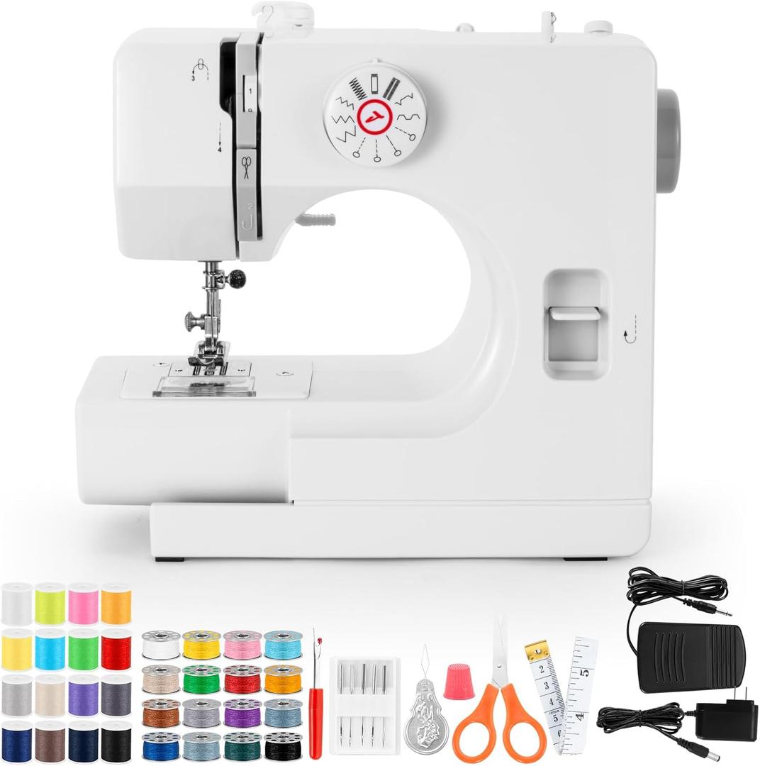 Sewing Machine, Mini Sewing Machines, Electric Portable Sewing Machines for Beginners, 12 Stitch Dual Speed with Foot Pedal & Sewing Kit, Ideal for Clothes, Pillowcases, Sheets