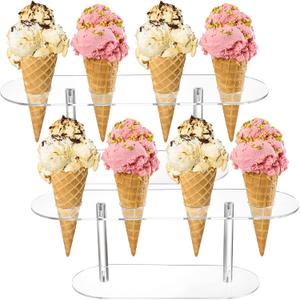 ZEAYEA 2 Pack Ice Cream Cone Holders, 4 Hole Acrylic Waffle Cone Holder, Ice Cream Holder Display Stand for Weddings Birthday Party Anniversaries Christmas