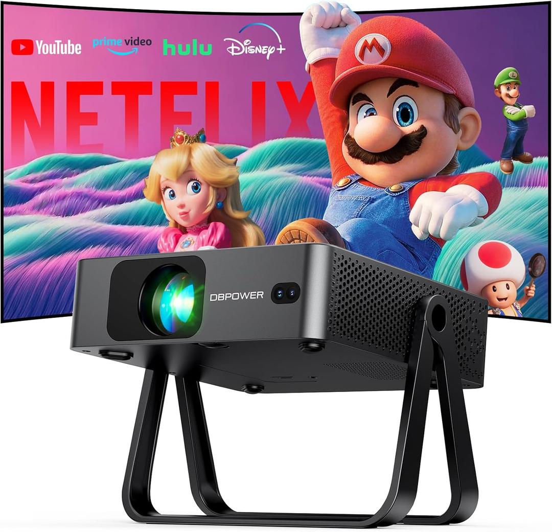 [Ultra-Slim 1.97"| Netflix Licensed | AI Auto Focus | 360 Stand] Smart Mini Projector with WiFi 6 & Bluetooth, Built-in Netflix/YouTube/Disney+/Hulu, DBPOWER N5 Movie Projector for Bedroom (Black)