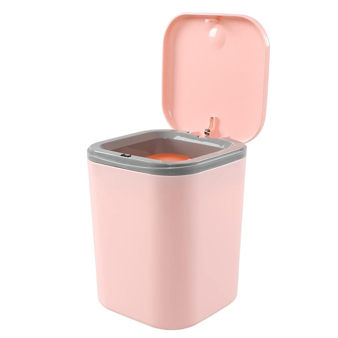 0.5 Gallon Plastic Tiny Push-Button Garbage Can, Desktop Mini Waste Can, Pink
