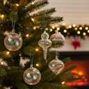 Soulchen 12 Pcs Clear Christmas Glass Ornaments Set 3 to 5 Assorted Vintage Hanging Decoration with Faceted Design, Crystal Ball, Icicle and Drop Shapes for Holiday Xmas Tree Party Wedding Decor
