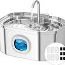 Apauk Stainless Steel Cat Water Fountain 3.2L Cat Water Fountain, Silent Cat Fountain, LED Window, Easy to Clean, Small Dog Water Fountain (Pack of 6 Sponges and Filters)