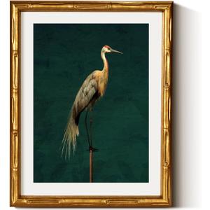VIYYIEA Bamboo Detail Design Gold Framed Wall Art for Living Room, Crane Canvas Wall Art, Animals Picture Print Painting, Vintage Room Decor Aesthetic Bedroom Kitchen, 11 x 14 Inch, Crane 