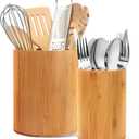Bamboo Utensil Holder, 7.3"+5.4" Set of 2 Utensil Holders for Kitchen Counter, Bamboo Spoon and Chopstick Organizer, Flatware, Spatula & Silverware Storage Containers, for Countertop & Pantry