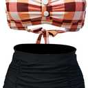 Women's Floral Halter High Waist Bikini Swimsuit Floral Printing Bathing Suits 2 Pieces, Orange, Large 