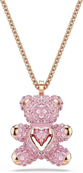 Swarovski Collier Teddy Bear Pendant Necklace Pink Crystals Rose Gold, Tone Finish Plaqué Or Rose