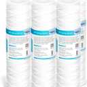 Membrane Solutions 20 Micron 10"x2.5" String Wound Whole House Water Filter Replacement Cartridge Universal Sediment Filters for Well Water - 6 Pack