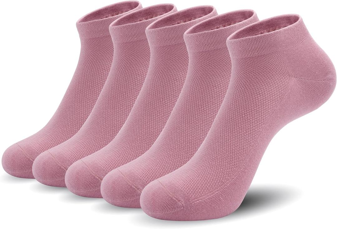 SERISIMPLE Ultra-Thin Comfort Viscose Bamboo Mesh Ankle Socks for Women -Breathable Lightweight Low-Cut Socks 5 Pairs (Large, Pink)