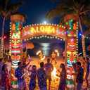 8.5 ft Tiki Inflatables Hawaiian Luau Party Decorations Summer Tropical Inflatables Tiki Archway Outdoor LED Lighted Blow up Aloha Hawaii Birthday Party Decorations for Luau Bar Beach Pool Patio