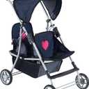 The New York Doll Collection First Twin Stroller  Cutest Heart Design Baby Strollers Great Toy Gift for Toddlers and Girls (Denim) Blue,pink
