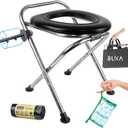 BLIKA Portable Toilet for Camping, 350LBS Stainless Steel Foldable Camp Travel Toilet with Soft Seat for Adults, Portable Potty for Camping, RV Travel, Road Trips, Includes Waste Bags with Gel