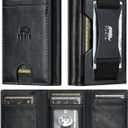 furid Leather Trifold Wallet for Men Slim: Rfid Thin Front Pocket Credit Card Holder - Minimalist Wallets with Metal Plates and Cash Band - Gift for Men Husband Father at Anniversay Brithday (Black)