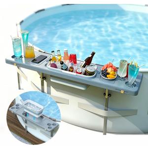 Pool Bar for Above Ground Pool - Poolside Bar with 6 Cup Holders & Ice Bin, 47.2"×11.8" Foldable Above Ground Pool Bar Table, Portable Swim Up Bar, Frame Above Ground Round Swimming Pools Accessories